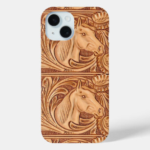 rustic western country leather equestrian horse iPhone 15 case
