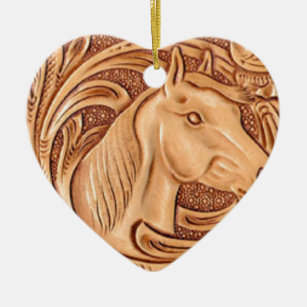 rustic western country leather equestrian horse ceramic tree decoration
