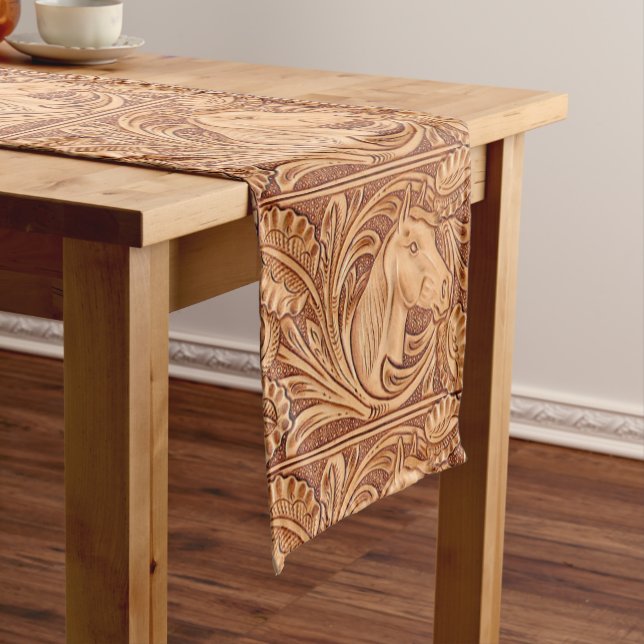 rustic western country leather equestrian horse short table runner (In Situ)