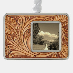 rustic western country leather equestrian horse silver plated framed ornament