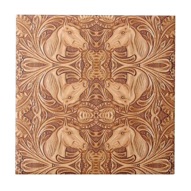 rustic western country leather equestrian horse tile (Front)