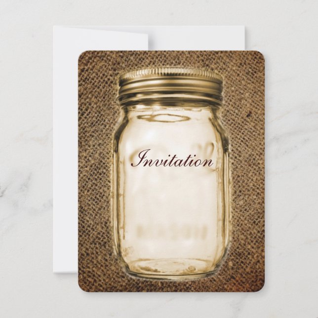 Rustic  western country mason jar burlap wedding invitation (Front)