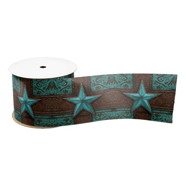 Rustic Western Country Turquoise Cowboy Texas Star Satin Ribbon (Spool)