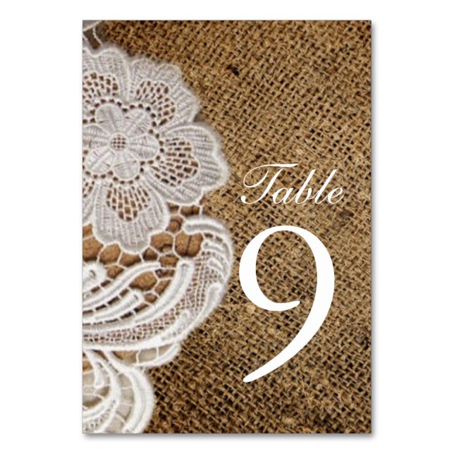 rustic western country wedding burlap and lace table number (Front)