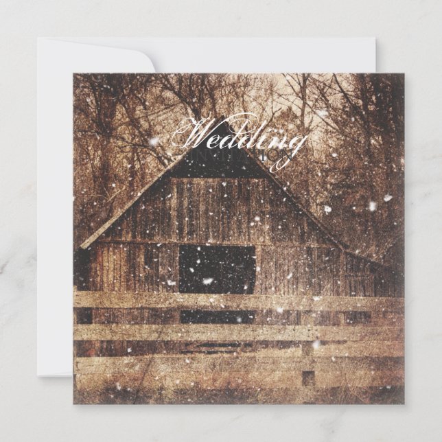 rustic western country winter barn wedding invitation (Front)