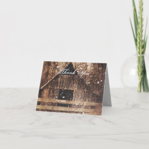 rustic western country winter barn wedding thank you card