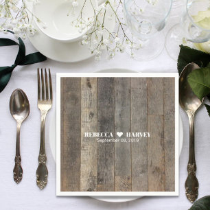 rustic western country woodgrain barn wedding napkin