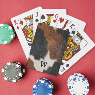 Rustic Western Cow Pattern with Monogram Playing Cards