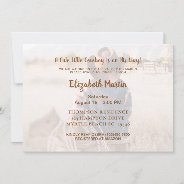 Rustic Western Cowboy Baby Shower Invitation (Front)