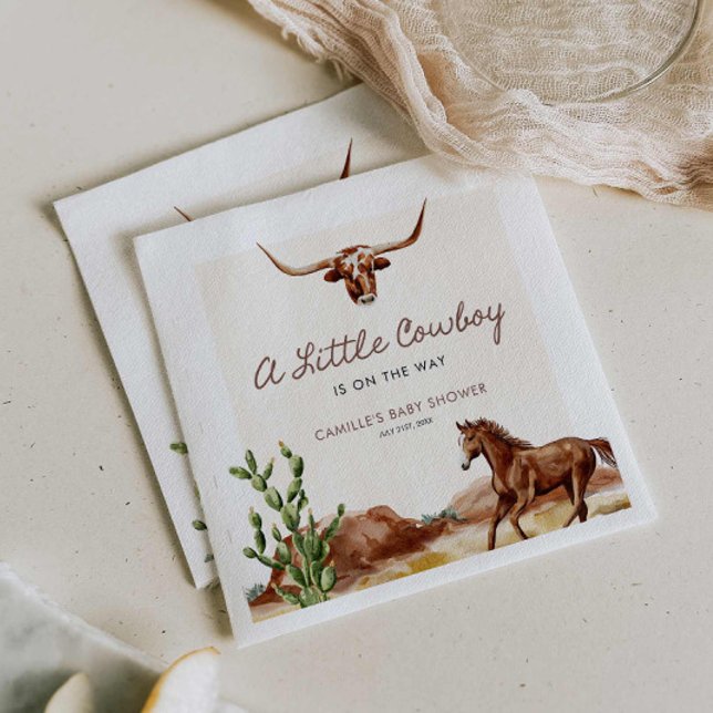 Rustic Western Cowboy Baby Shower Napkin (A Little Cowboy Western Boy Baby Shower Paper Napkins)