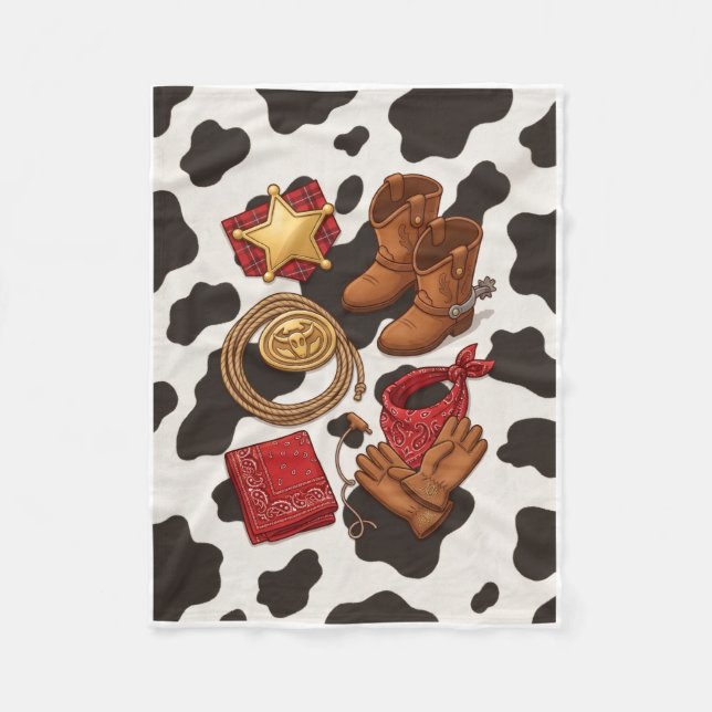 Rustic Western Cowboy Boots And Leather Pattern Fl Fleece Blanket (Front)