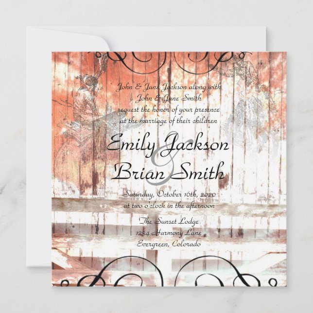 Rustic western cowboy fence wedding invitations (Front)