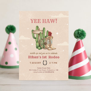 Rustic Western Cowboy First Rodeo 1st Birthday Invitation