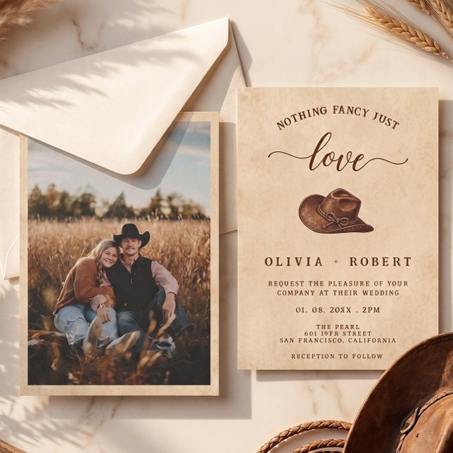 Rustic Western Cowboy Hat Photo Wedding Invitation (Creator Uploaded)
