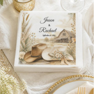 Rustic Western Cowboy Hat Wedding Cocktail Napkin