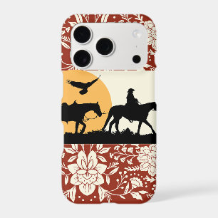 Rustic Western Cowboy Horse Floral Folk Art Sunset