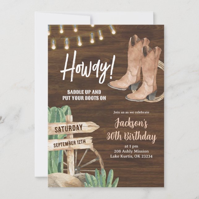 Rustic Western Cowboy Men's Birthday Invitation (Front)