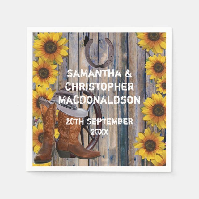 Rustic western cowboy theme country floral wedding napkin (Front)