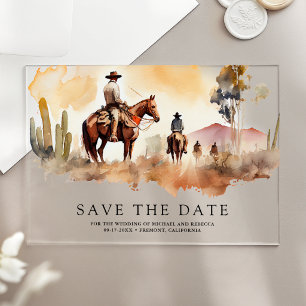 Rustic Western Cowboy Wedding Save the Date Acrylic Invitations