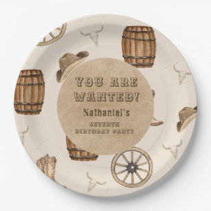 Rustic western cowboy you are wanted birthday  paper plate