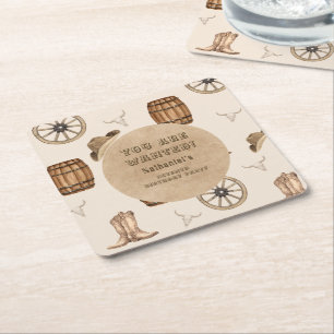 Rustic western cowboy you are wanted birthday  square paper coaster