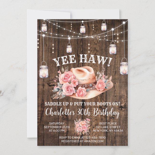 Rustic Western Cowgirl Birthday Party Invitation (Front)