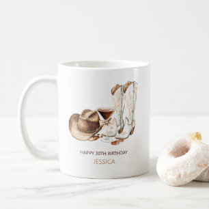 Rustic Western Cowgirl Boots Happy 30th Birthday Coffee Mug
