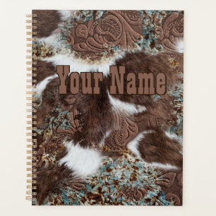 Rustic Western Cowhide Brown Leather Planner