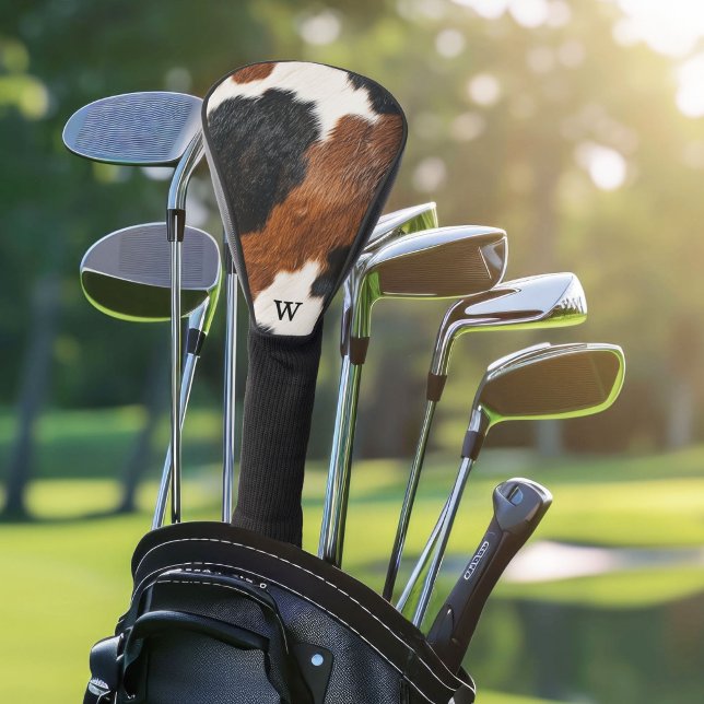 Rustic Western Cowhide Pattern with Monogram Golf Head Cover (Creator Uploaded)