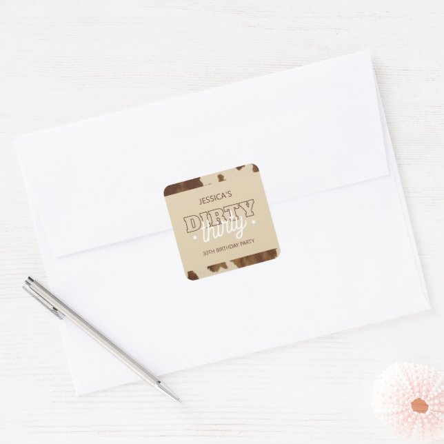 Rustic Western Dirty Thirty 30th Birthday Party Square Sticker (Envelope)