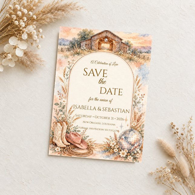 Rustic Western Disco Wedding Save The Date (Creator Uploaded)