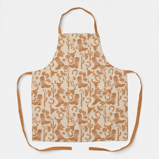 Rustic Western Earth Tone Country Cowboy Boots Apron (Front)