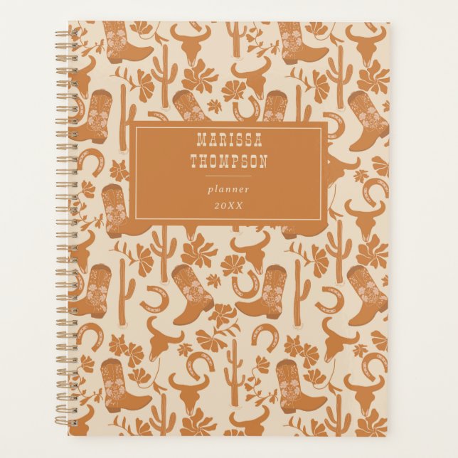 Rustic Western Earth Tone Country Cowboy Boots Planner (Front)