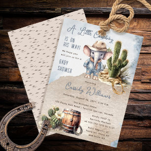 Rustic Western Elephant Cowboy Boy Baby Shower Invitation