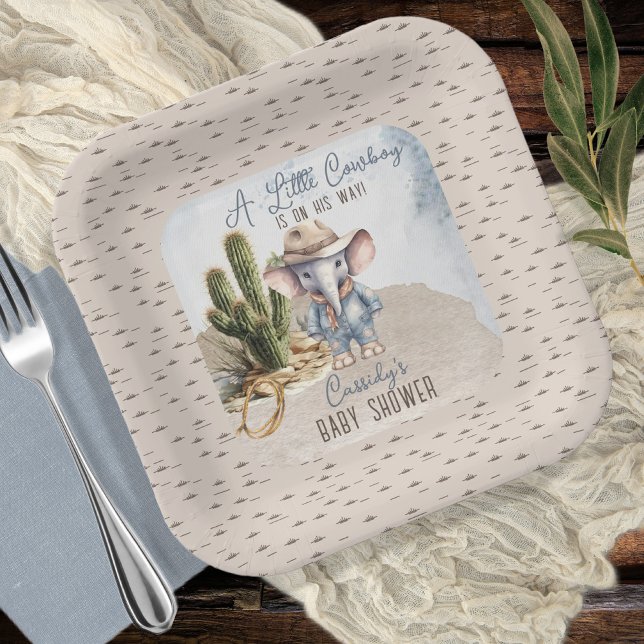 Rustic Western Elephant Cowboy Boy Baby Shower Paper Plate (Rustic Western Elephant Cowboy Boy Baby Shower Paper Plates)