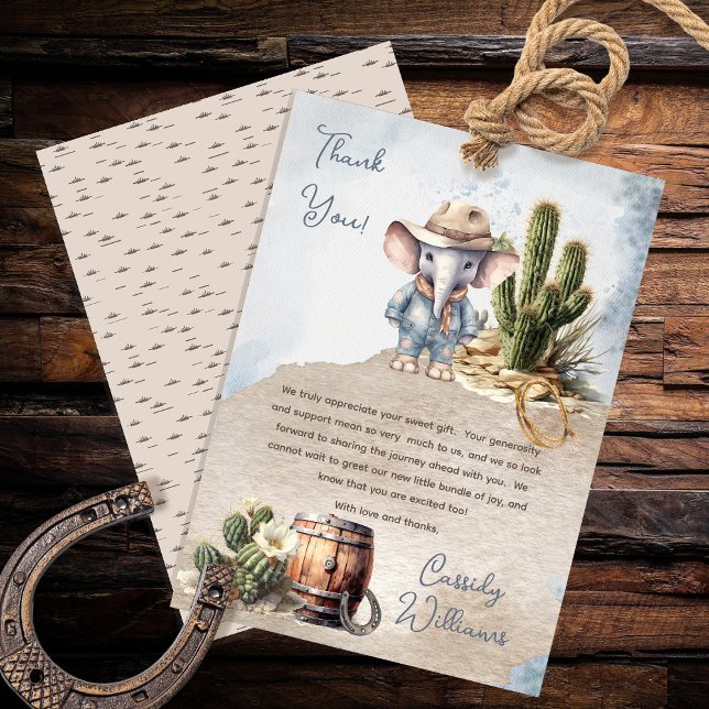 Rustic Western Elephant Cowboy Boy Baby Shower Thank You Card (Rustic Western Elephant Cowboy Boy Baby Shower Thank You)