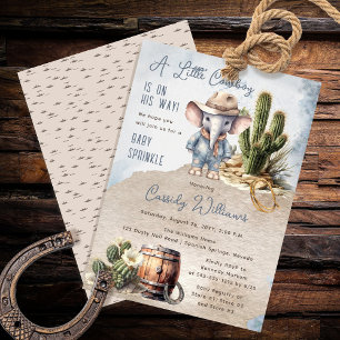 Rustic Western Elephant Cowboy Boy Baby Sprinkle Invitation