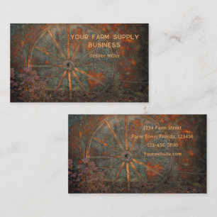 Rustic Western Fall Orange Grey Wagon Wheel Business Card