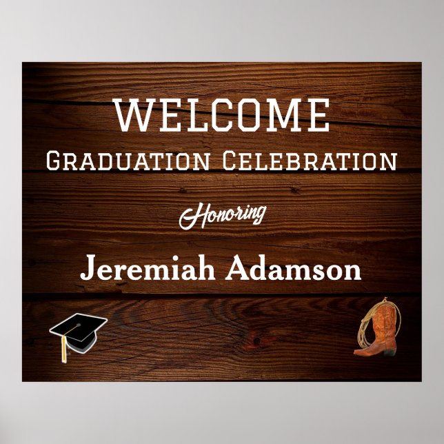 Rustic Western Graduation Party Welcome Poster (Front)