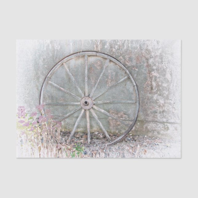  Rustic Western Grey White Distressed Wagon Wheel Tissue Paper (Front)