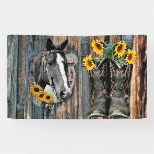 Rustic Western Horse Cowboy boots Sunflowers Banner