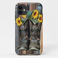 Rustic Western Horse Cowboy boots Sunflowers Case-