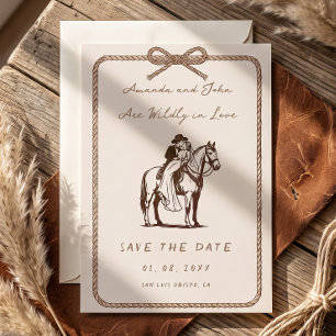 Rustic Western Horseback Couple Save the Date Invitation