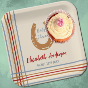 Rustic Western Horseshoe Baby Shower Paper Plate