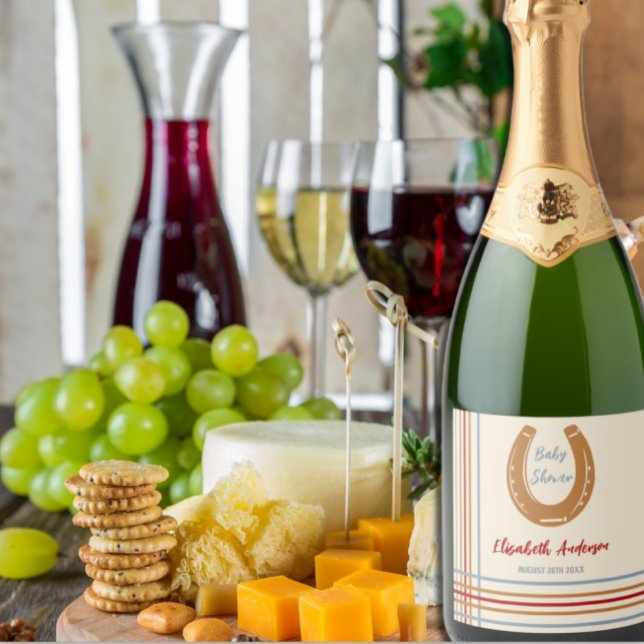 Rustic Western Horseshoe Baby Shower Sparkling Wine Label (Creator Uploaded)