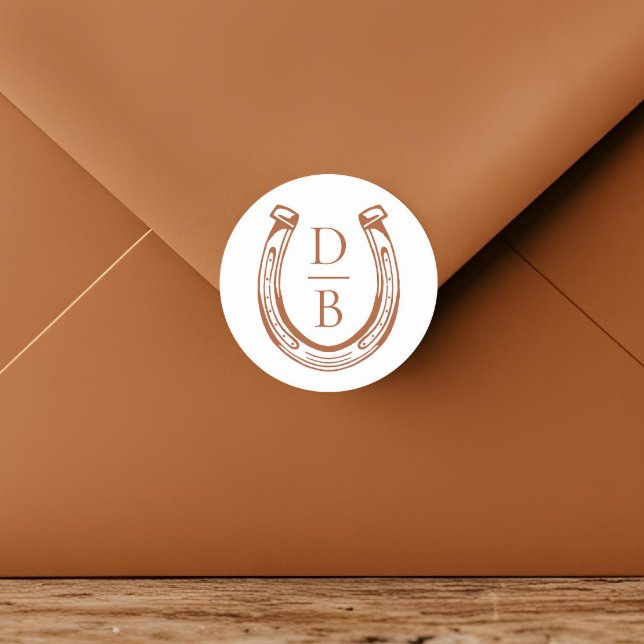 Rustic Western Horseshoe Custom Monogram Wedding Classic Round Sticker (Rustic Western Horseshoe Custom Monogram Wedding Classic Round Sticker)