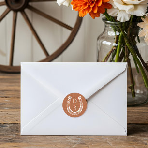 Rustic Western Horseshoe Custom Monogram Wedding Classic Round Sticker