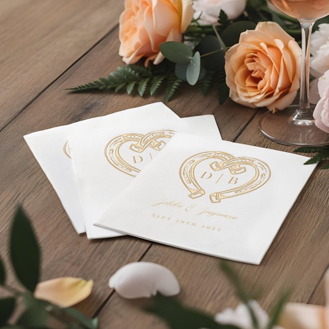 Rustic Western Horseshoe Heart Monogram Wedding Foil Napkins (Rustic Western Horseshoe Heart Monogram Wedding Foil Napkins)