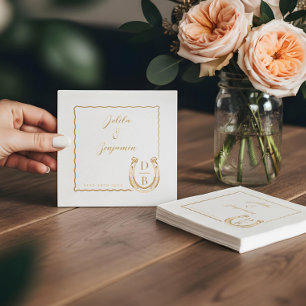 Rustic Western Horseshoe Name & Monogram Wedding Foil Napkins