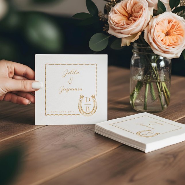 Rustic Western Horseshoe Name & Monogram Wedding Foil Napkins (Rustic Western Horseshoe Name & Monogram Wedding Foil Napkins)